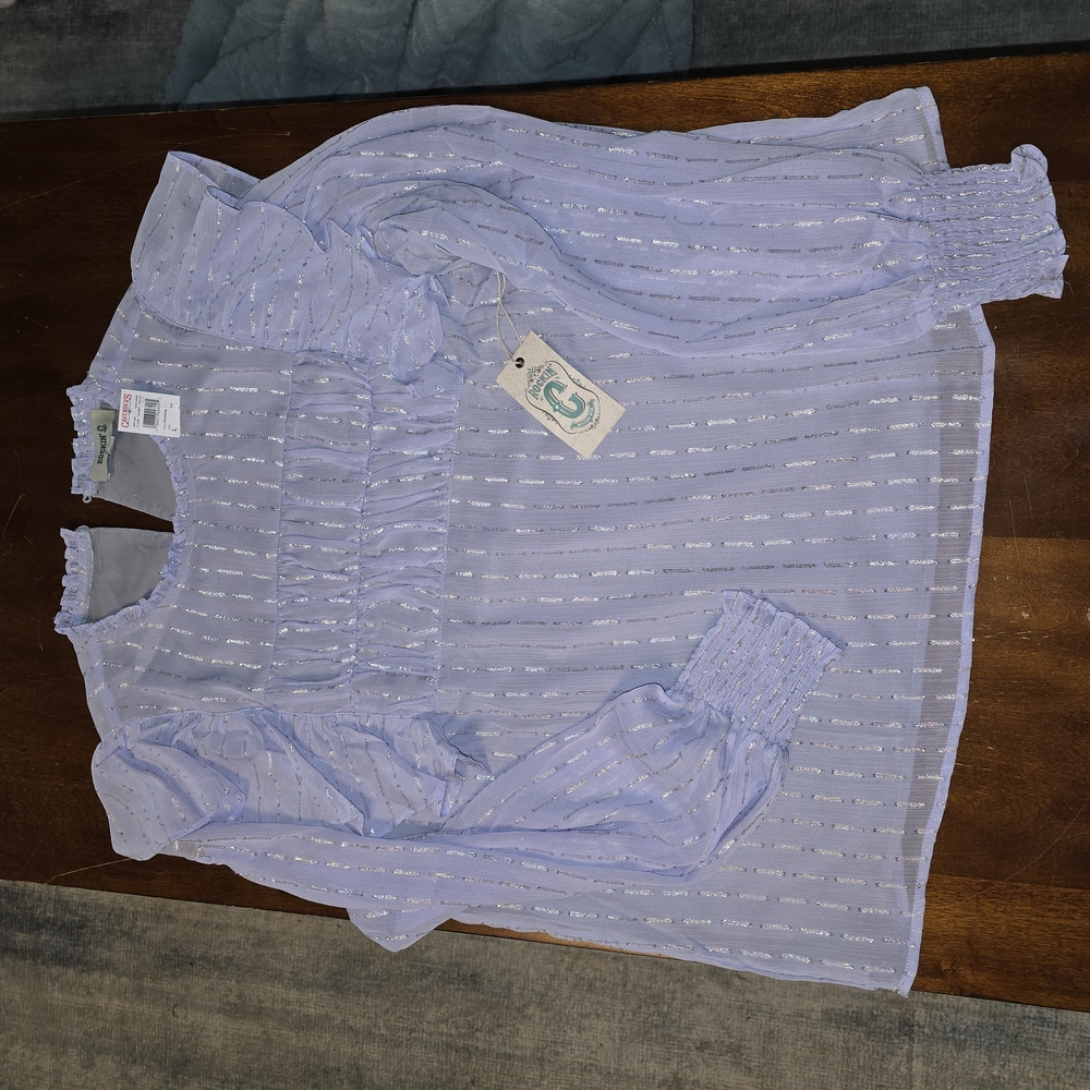 Light Purple Sheer Blouse with Ruffled Sleeves